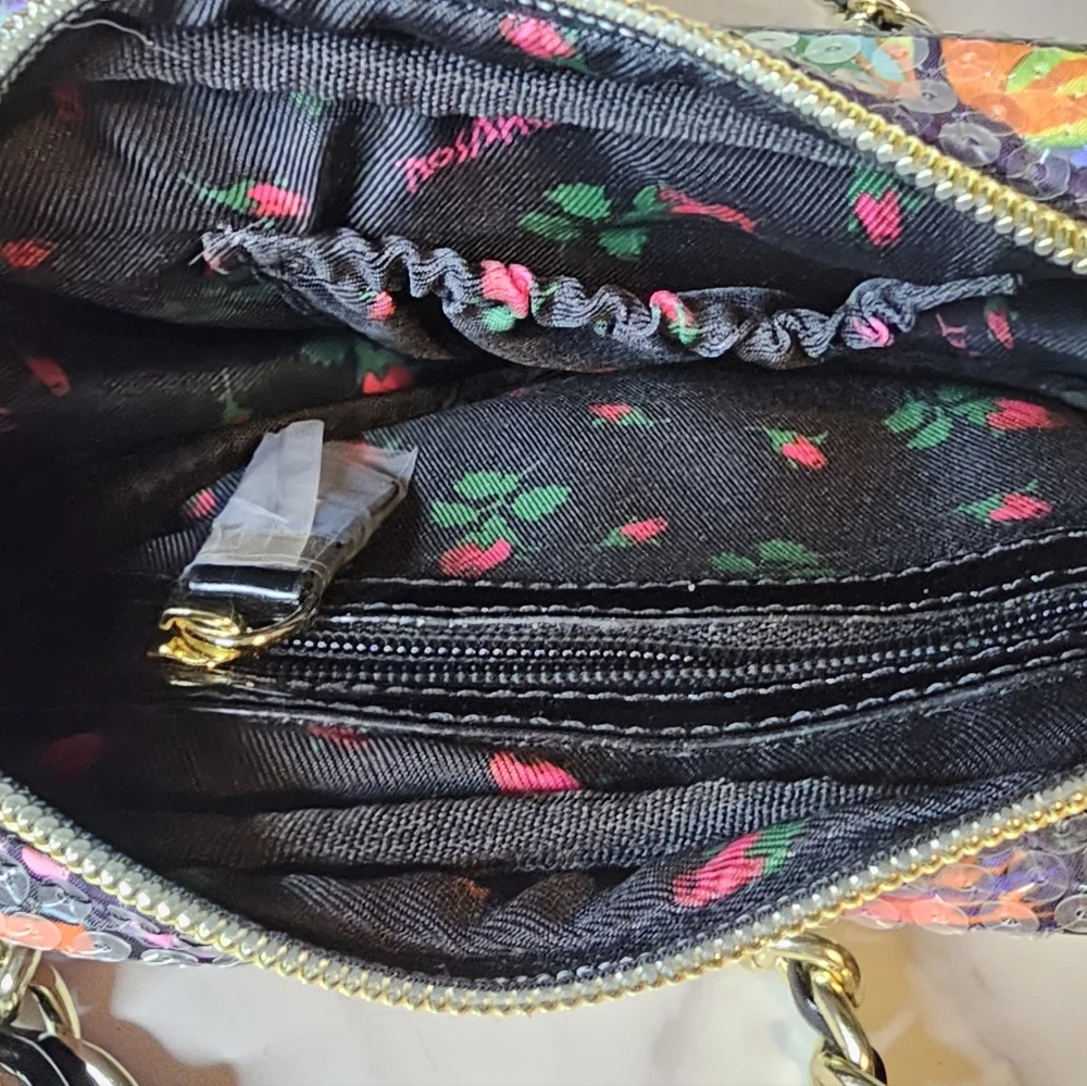 Betsy Johnson Nylon & Sequined Crossbody Faux Leather Purse